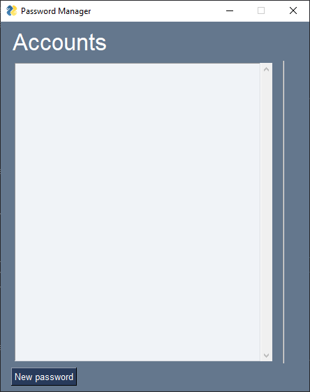 View of a very empty password manager